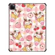 iPad Pro 12.9-inch (5th/6th gen) iPad Impact Case Cute Calico Cat with Strawberry Ice Cream & Peach Cherry - Cartoon Kitten Kawaii Animal with Chocolate Stick & Sweet Fruit & Food