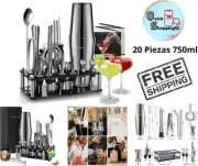 Kit Para Bartender Coctelera Profesional De Acero Inoxidable De 750 Ml 20 Piezas