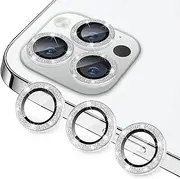 Hsefo Compatible with iPhone 12 Pro Max Camera Lens Protector, Bling Glitter 9H Tempered Glass Camera Cover Anti Scratch Shockproof Screen Protector Individual Ring - 3Pcs Glitter Silver