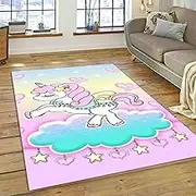 Girl's Bedroom Carpets 3D Printed Unicorn Cartoon Animal Carpet Girly Room Floor Decorative Large Rugs Cartoon Kids Room Play Crawl Mat Flannel Memory Foam Area Rug for Living Room 80 X -3O1Z+K1E7-6G