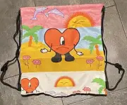 Bad Bunny Heart Drawstring Tote Gymsack Bag 13x13