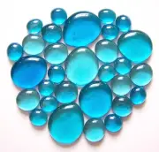 30 x Shades of Aqua Blue Mosaic Pebbles Glass Stones - Assorted Sizes 13 - 32mm