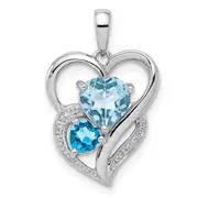Sterling Silver Rhodium Plated Diamond & Sky Blue Topaz Pendant