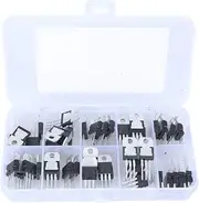Respicefinem 50pcs 10 Value Voltage Regulator Transistor Assortment Kit With 10 Grids Transparent Box For Electronic Professionals And Enthusiasts To Meet Different Needs