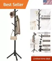 Premium Wooden Coat Rack - 8 Hooks, Adjustable Height, Space-Saving Design