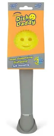 Scrub Daddy Dish Daddy Self-Standing Soap Dispensing Dishwand with FlexTexture Foam Head and Replaceable Heads