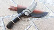 Custom Handmade Damascus Steel Skinner Knife 9" with Leather Sheath
