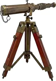 Brown Antique Brass Spyglass Telescope with Desktop Wooden Tripod Stand Vintage Marine Scope Christmas & New Year Decorative