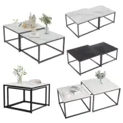Real Sintered Stone Square Nested Coffee Tables Set Anti-scratch w/ Metal Frame