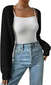 [QWINEER] Women's Bolero Shrug Sweater Croped Cardigan Sweater Open Front Knit