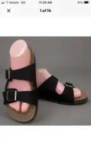 Skechers Two Strap Relaxed Fit Luxe Foam Sandals Women's Size 9 Black SCUFFS