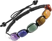[Yunmoxiao] Adjustable Lava Rock Stone Tiger Eye Bracelet 7 Chakra Crystal Natural Gemstone Bracelet Braided Rope Natural Stone Yoga Bracelet Bangle for Men Women
