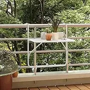 Balcony Table White Foldable Steel, Outdoor Top Tables, Portable Bistro Bar Patio, 60x40 cm, Height Adjustable, Small Dining
