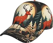 [pvinnk] Merry Christmas Deer Print Stylish Hat Headwear Hat Baseball Cap Adjustable Snapback Hat for Men and Women Black, Black, One Size