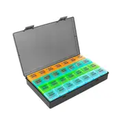 Monthly 1 Time A Day, with 28 Compartments 4 Weeks Pill Dispenser Box with Flip Lids,Organizer Box as shown