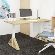DESX Height Adjustable Electric Standing Desk - Extra Stability with Triangular Feet - Maple