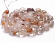7-9MM BRONZE RUTILATED QUARTZ GEMSTONE PEBBLE NUGGET LOOSE BEADS 7.5"