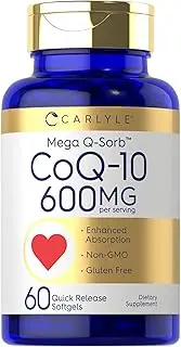 CoQ10 600 mg | 60 Softgels | Mega Q-Sorb Coenzyme Q-10 | with Black Pepper Extract | Non-GMO, Gluten Free | by Carlyle