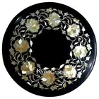 Round Black Marble Coffee Table Top Mother of Peatl Inlay Work Corner Table