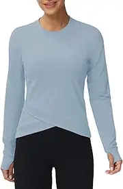 [THE GYM PEOPLE] Women's Long Sleeve Compression Shirts Workout Tops Cross Hem Athletic Running Yoga T-Shirts with Thumb Hole