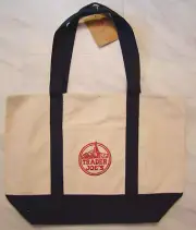 New Trader Joe's Heavy Duty Canvas Blue Red Reusable Shopping Large Tote Bag