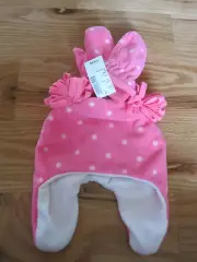 THE CHILDREN'S PLACE Hot Pink Polka Dot Snow Hat /Beanie Mitten Set XS NEW