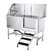 62Inch 157CM Pet Dog Bathing Station w/Stairs, Professional Stainless Steel Dog Grooming Tub w/ Soap Box, Faucet,Rich Accessory,Bathtub for Large,Medium,Small Pets, Washing Sink for