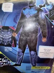 DC Blue Beetle Armor Muscle Suit Mask Mens 2XL Light Up Halloween Costume