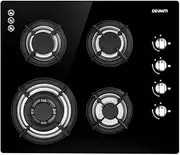 Devanti Gas Cooktop, 60cm 4 Burner Portable Stove Electric Cooktops Wok Burners Cooker Super Powerful Stoves Home Kitchen Appliances, Stainless Steel Tempered Glass Surface Knob Controls Black
