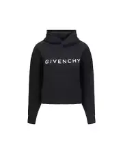 Givenchy Cropped Cotton Hoodie with Ribbed Cuffs and Kangaroo Pocket -