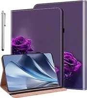 [BOLELAW] Case for Samsung Galaxy Tab S9 FE 10.9 inch/S9 2023 11 Inch Case with Pen and Pen Holder, Card Slot Stand Function PU Leather Case Stylish Protective Case, Purple Rose