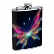 Rainbow Butterfly Em2 Flask 8oz Stainless Steel Hip Drinking Whiskey