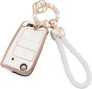 Ysbxitu Key Fob Cover with Bling Keychain 3 Buttons Fit for VW Volkswagen Golf 7 MK7 Tiguan MK2 Jetta Polo Atlas Alltrack for SEAT TPU Smart Key Shell Case Key Protection Cover Key Ring case -White