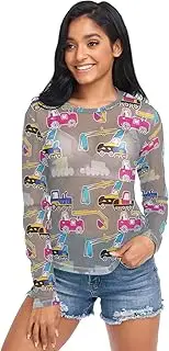 [RPLIFE] Cute Construction Vehicles Grey Long Sleeve Fishnet Top Transparent Shirt S-XXL