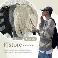 在飛比找蝦皮商城精選優惠-【FJstore】韓國 洞洞 針織毛衣 條紋 素色 落肩 寬