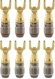 Nakamichi FanLock Excel Series 24k Gold Plated Spade Connector Banana Plug 10 AWG - 18 AWG Gauge Size 4mm for Speakers Amplifier Hi-Fi Home Theatre Wire Cable Quick Connector, 8 Pcs (4-Pairs)