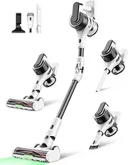 Powerful Cordless Vacuum Cleaner, 30KPa Suction, Stick Design, Self-Standing, Lightweight, Anti-Tangle LED Brush, 45min Runtime, Ideal for Carpet and Pet Hair