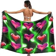 [RPLIFE] Hearts Silhouettes Whimsical Ladies Sarongs, Long Sarong Skirt Women, Tassel Beach Sarong, Pool Sarong Wrap