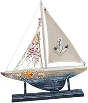 COHEALI Mediterranean Style Wooden Sailboat Model Nautical Decor for Home Small Sailboat Model Decoration
