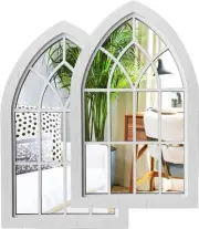 ZEXUIRU 2PCS Arched Window Wall Mirror,Rustic Arch White Set Style 2