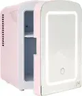 Mini Refrigerator and Personal Beauty Fridge, Mirrored Door with 4-Liter Pink