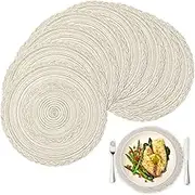 Round Placemats Set of 8, 15 inch Round Braided Placemats, Heat Resistant Non-Slip Boho Table Mats, Washable for Kitchen Dining Table, Design