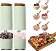 Electric Salt and Pepper Grinder, Pepper Grinder Set 2pcs, Wheat Straw Eco-Friendly Material Automatic Pepper Salt Grinder, Adjustable Roughness, One Hand Operation（Green (Green)