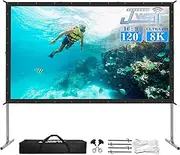 Projector Screen with Stand, Upgraded 120'' 4K HD Outdoor/Indoor Portable Projector Screen 16:9 Foldable Movie Projection Screen with Carry Bag for Home Theater Camping Gaming Backyard Movie