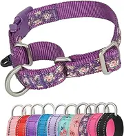 YUDOTE Martingale Dog Collars Escape-Proof Anti-Pull with Safety Quick Release Buckle for Narrow Head Canines Ease Walking,Small,Floral-Purple