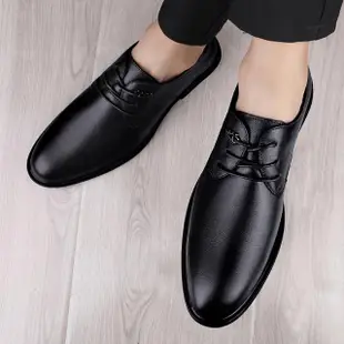 【ANSEL】真皮皮鞋 牛皮皮鞋/真皮頭層牛皮流線版型拉長身形設計商務皮鞋-男鞋(黑)