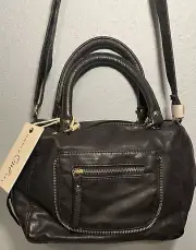 Under One Sky Over the Shoulder Handbag Black Vegan Leather Zipper Accents NWT