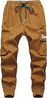 [TLAENSON] Boys Cargo Pants Cotton Casual Pants Drawstring Loose Jogging Bottoms Elastic Cuffed Cargo Joggers