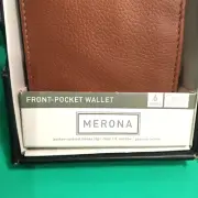 New Mens Wallet Merona Tan Brown Genuine Leather 6 Cards Passcase Front Pocket