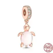 Sparkling Pink Turtle White Jewel Charms Beads 925 Sterling Silver Fit Jewelry